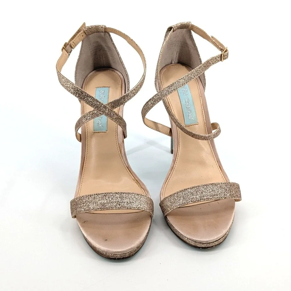 Blue by‎ Betsey Johnson ANDI Champagne Gold Glitter Platform Heels Size 6.5M